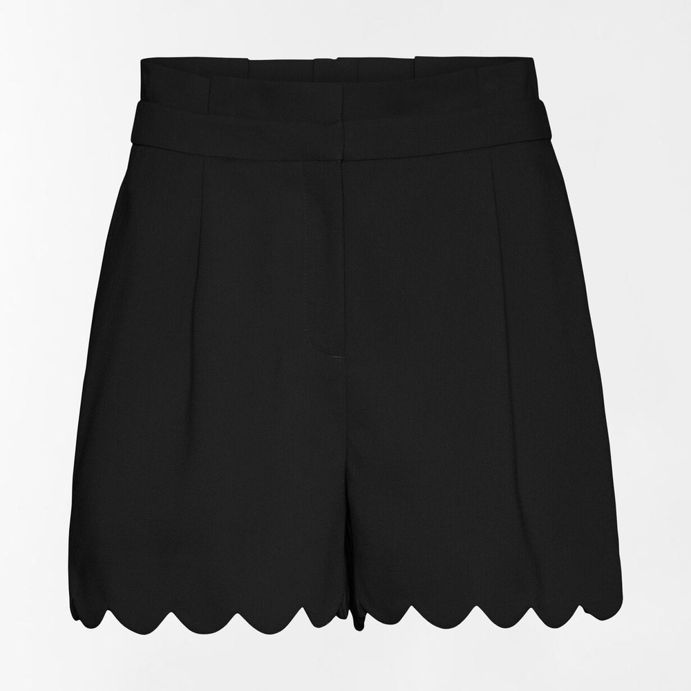 Black Scalloped Hem Women Shorts